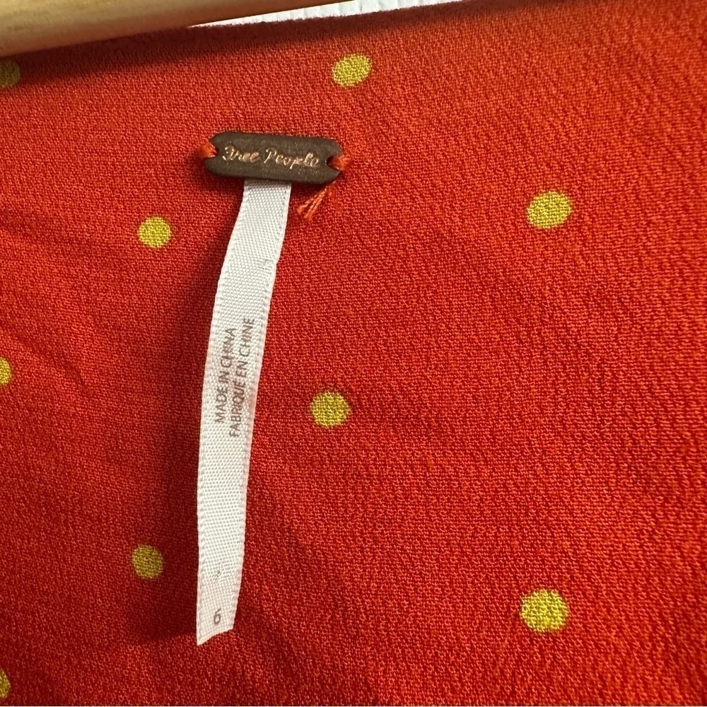 Free People Dress Mini Sundress Polka Dot Orange Dainty Summer Size 6 Small - Picture 7 of 8